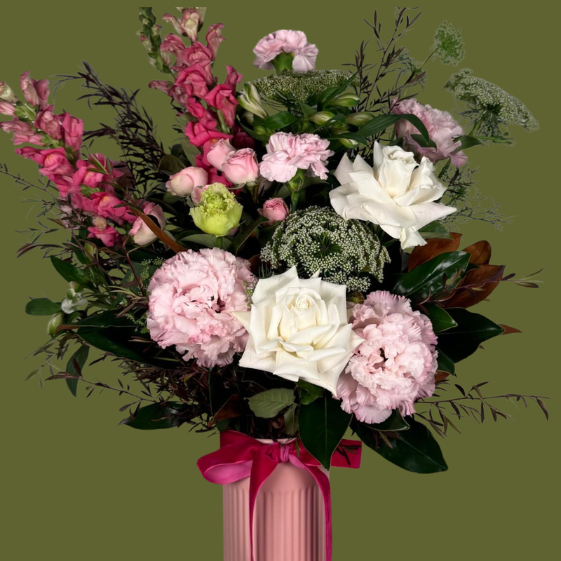 Hugo's Charm with Pink Glass Vase