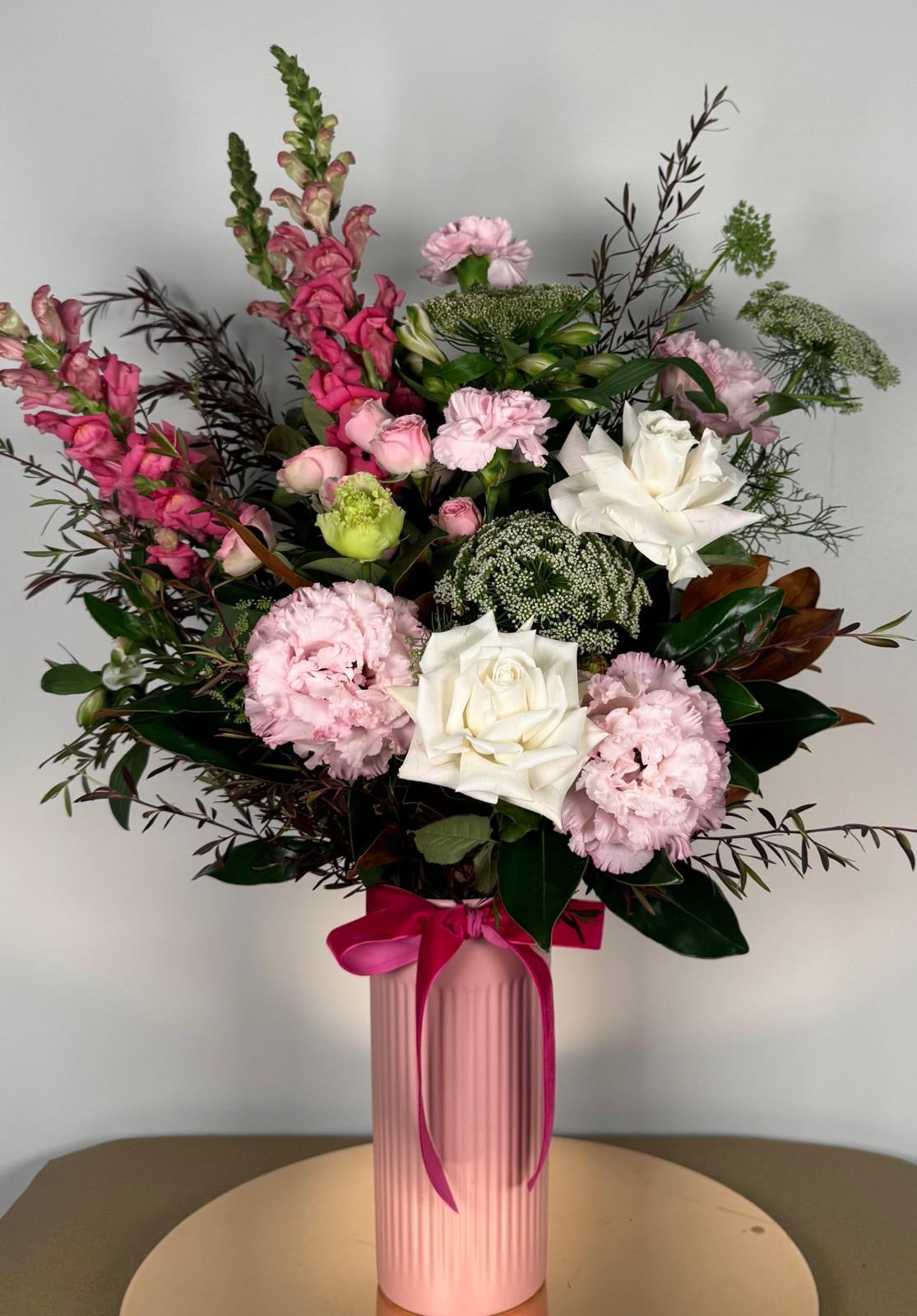 Hugo's Charm with Pink Glass Vase