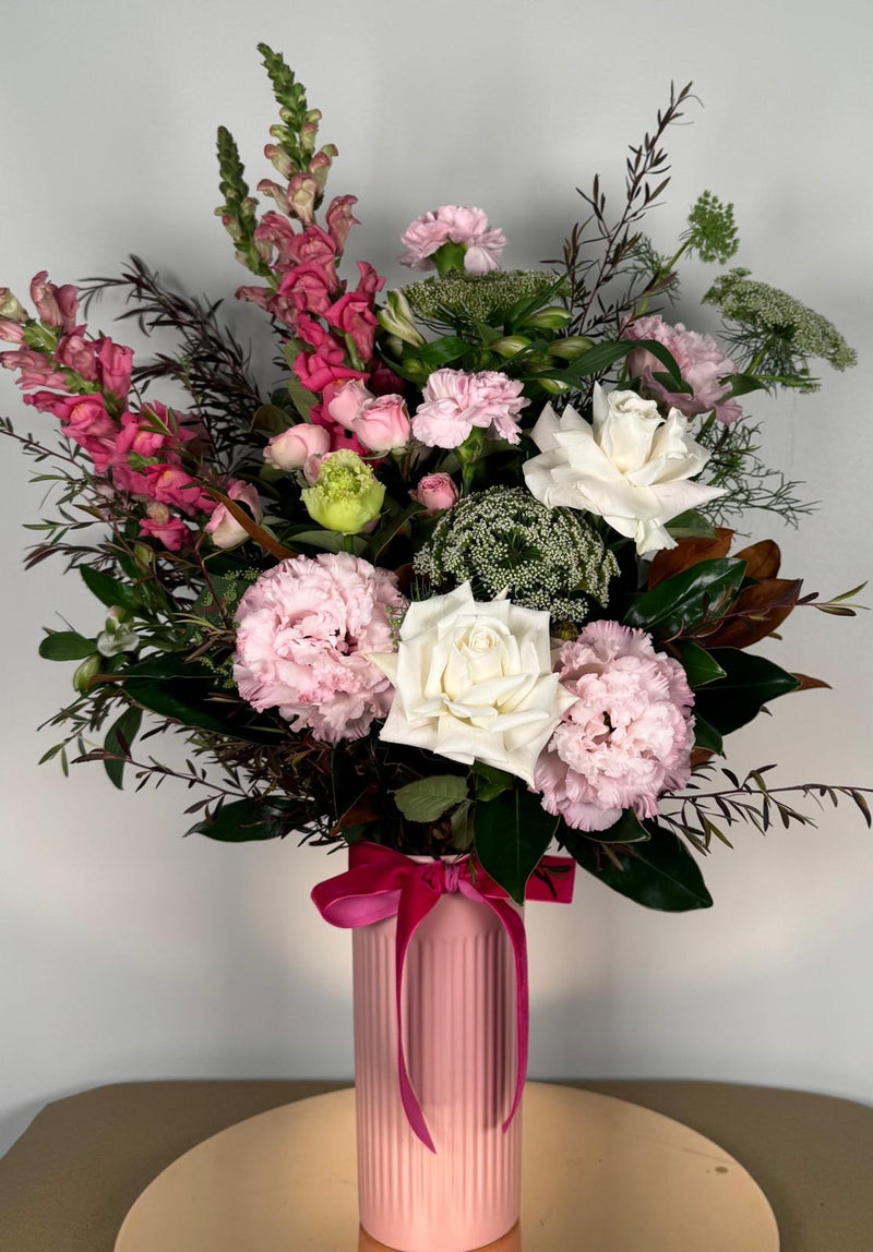 Hugo's Charm with Pink Glass Vase